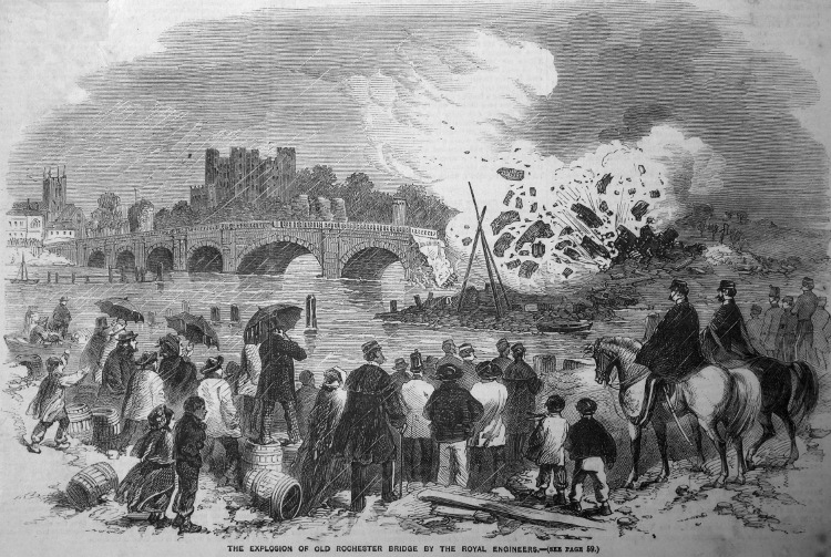 Royal Engineers blow-up old Rochester bridge